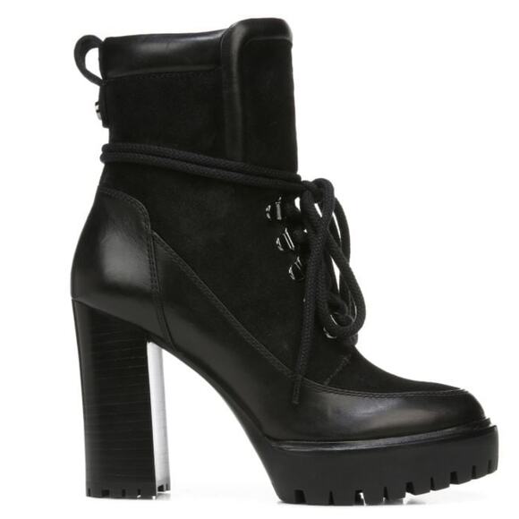 Veronica Beard NWOB Hasia Black Leather Platform Booties Size 10.5 Lace Up - Picture 1 of 9